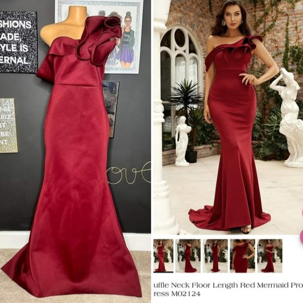 Elegant Burgundy Off-Shoulder Evening Gown